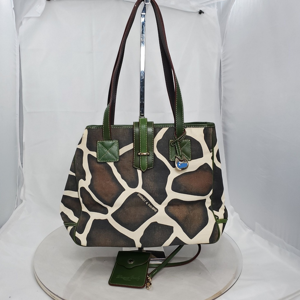Vintage Y2K Dooney & Bourke African Safari Giraffe Canvas Shopper Tote Bag Pouch